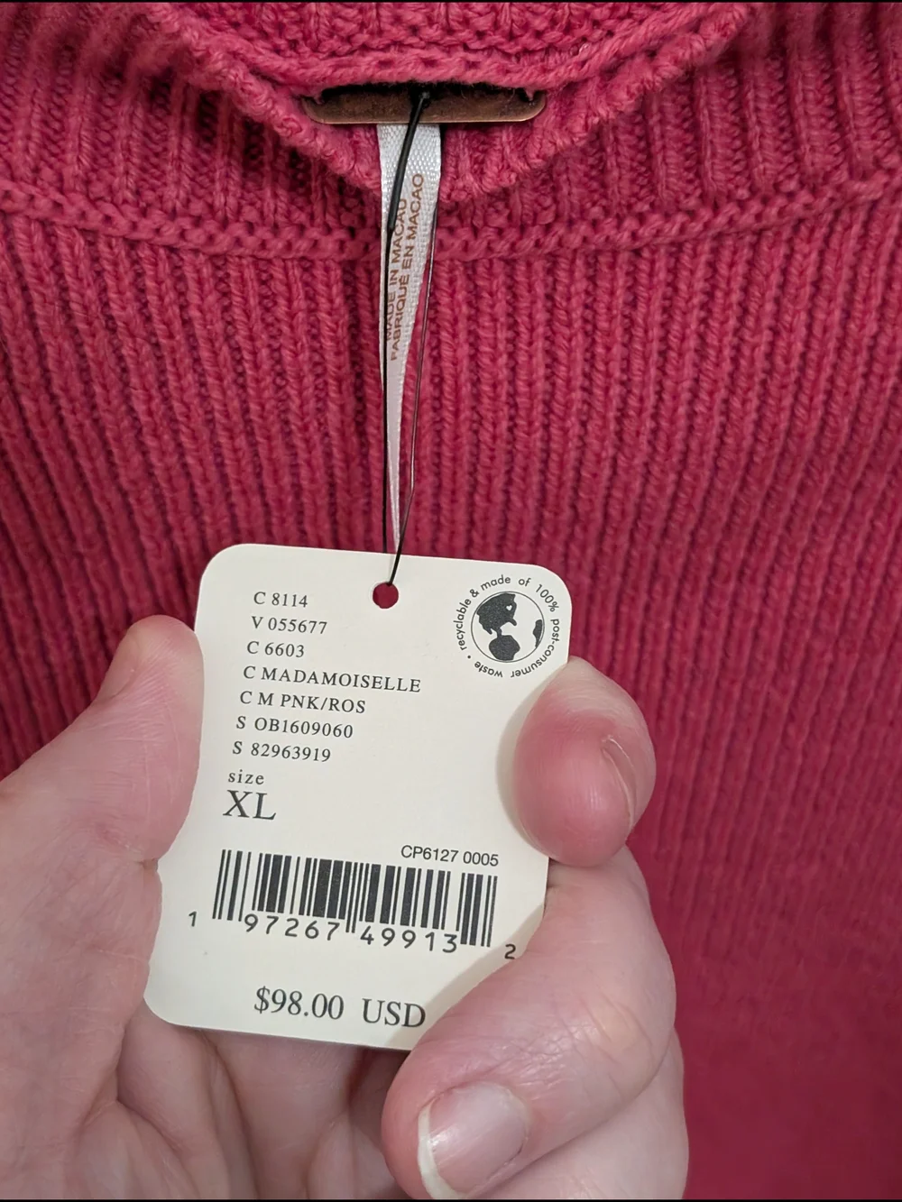 Free People Pink Cropped Crew Sweater Size XL